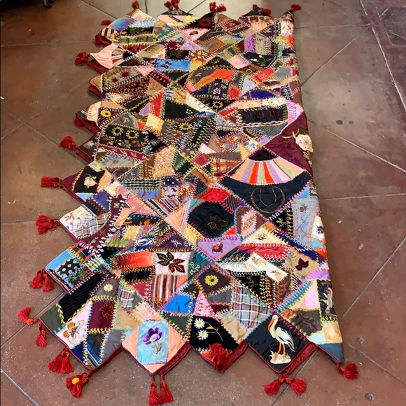 Antique Hand Made Silk Crazy Quilt dated 1884 - Picture 2 of 8